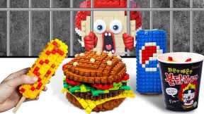 Mukbang PRISON MEALS: Eat Lego Fast Food In Real Life | Lego Stop Motion Cooking ASMR