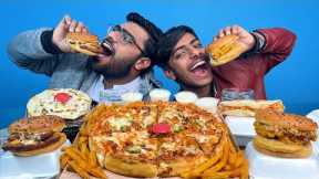 Eating Double layer Pizza, Burgers, roll, zingeratha | fast food Mukbang Asmr