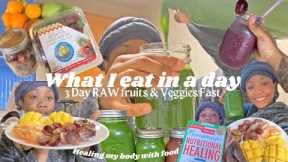 What I eat in a day | RAW fruits & veggies fast 🌱🍇🥒 | Healing my gut |TheCreolejazzExperience
