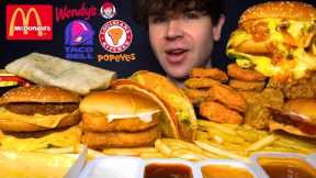 ASMR MUKBANG FAST FOOD BANQUET | BURGERS FRIES CHICKEN & MORE | WITH EXTRA BIG MAC SAUCE + CHEESE