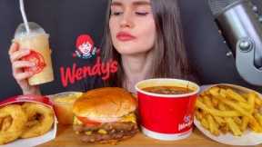 ASMR WENDY’S BURGER + FRIES + CHILI MUKBANG | EATING FAST FOOD #shorts