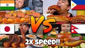 2x speed!!🔥Asmr Mukbangers Around The Countries Eating Pork Belly🇵🇭🇰🇷🇮🇳🇯🇵🇻🇳 Fast Motion Eating #asmr